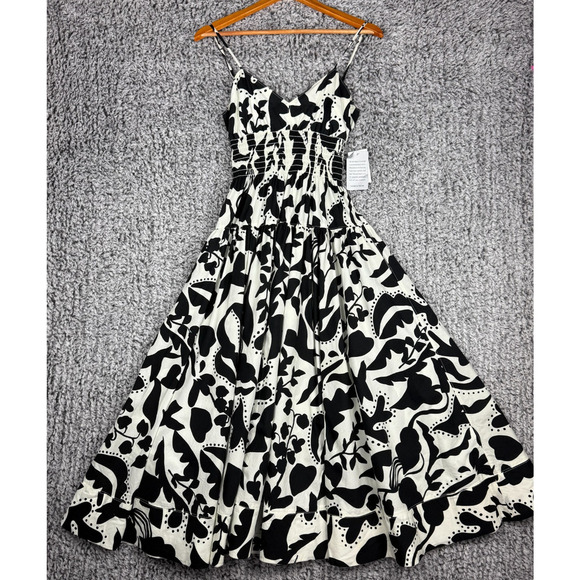 La Ligne Midi Dress Black White Smocked Cotton Poplin Medium Party MSRP $425 - Picture 5 of 12